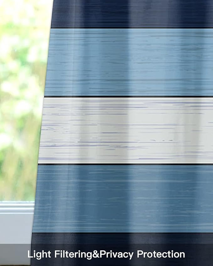 Farmhouse Kitchen Curtains Valances for Windows ,Navy Sky Blue White Rod Pocket Country Window Treatment for Kitchen /Living Room/Bedroom/ Bathroom,42" X 12" -1 Panel, Retro Rustic Barn Wood Texture