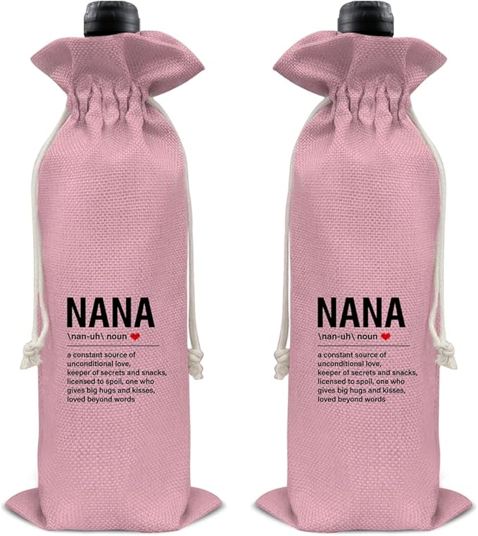 HOIJAUMAI Nana Gifts Grandma Gift Nana Definition Wine Bag Grandma Wine Gift Bags for Birthday Mother's Day (Pink)