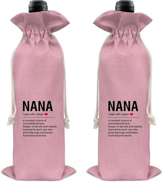 HOIJAUMAI Nana Gifts Grandma Gift Nana Definition Wine Bag Grandma Wine Gift Bags for Birthday Mother's Day (Pink)