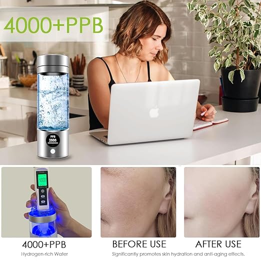 Hydrogen Water Bottle 4000+PPB, 4th Gen Hydrogen Water Generator Bottle with SPE PEM Technology Water Ionizer 5Min Quick Electrolysis, Hydrogen Rich Water Machine for Travel (9.5oz Silver)