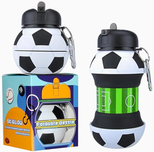 Kids 34 OZ Sports Silicone BPA-Free Water Bottle, Collapsible Football Shape Foldable and Leak Proof Water Bottle for School Kids,Travel,Hiking,Riding and for Movements.