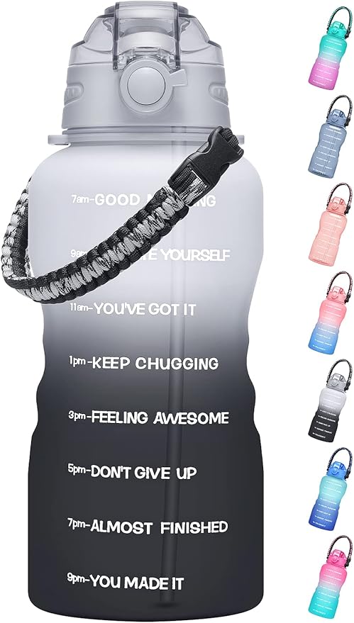 Water Bottles 1 / Half Gallon with Time Marker and Straw, Large Fitness Sports Motivational Bottle, Wide Mouth Leakproof and BPA Free for Travel, Gym,office,school
