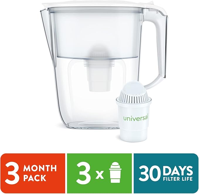Aqua Optima Daisy Jug Water Filter Pitcher with 3 Universal Filters (White)