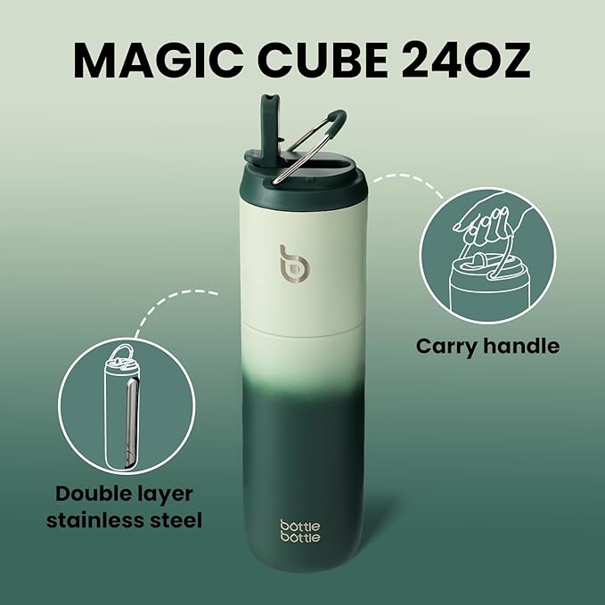 BOTTLE BOTTLE Insulated Water Bottle 24oz with Straw Lid and Handle for Sports Travel Gym Stainless Steel Water Bottles Double-Wall Vacuum Metal Thermos Bottles Leak Proof BPA-Free