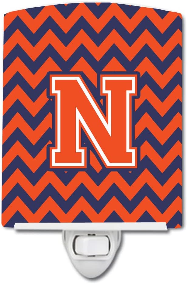 Caroline's Treasures CJ1042-NCNL Letter N Chevron Orange and Blue Ceramic Night Light Compact, UL-Certified, Ideal for Bedroom, Bathroom, Nursery, Hallway, Kitchen, 6x4x3, Multicolor