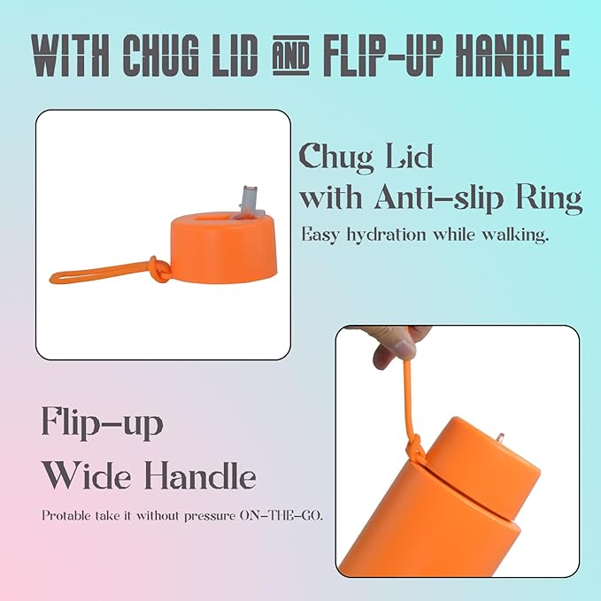 AGH 30oz Water Bottle - Double Wall Vacuum Insulated Stainless Steel Tumbler with Straw - Orange