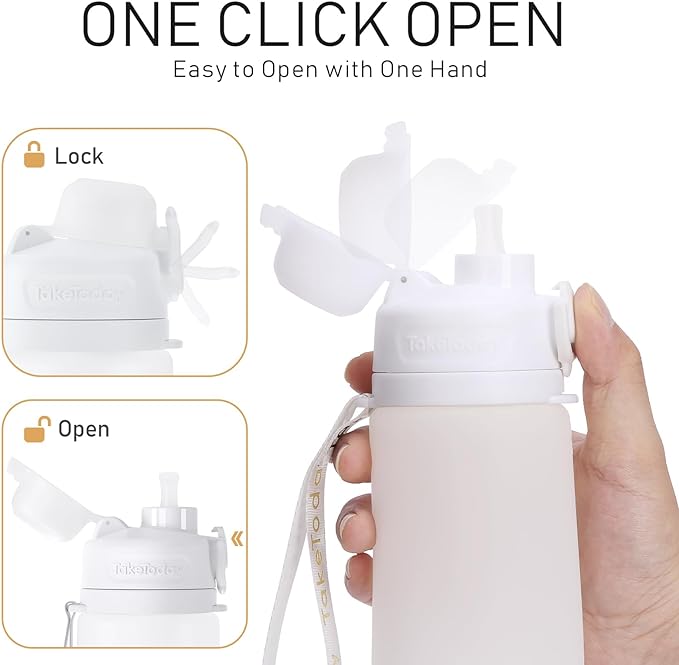 Collapsible Water Bottles 20oz, Leak Proof, BPA-Free, Foldable Silicone Travel Water Bottle with Straw Strap for Cycling, Hiking, Outdoors