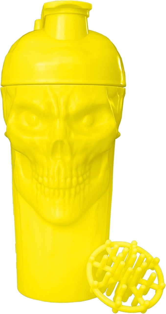 JNX SPORTS The Curse! Skull Shaker Bottle, 24-Ounce, Electric Yellow Limited Edition, Supplement Mixer with Classic Loop Top