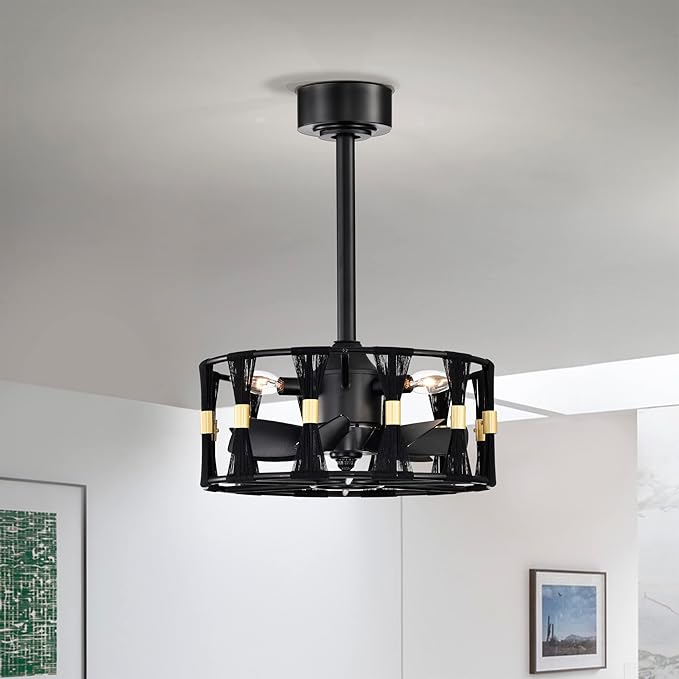 Lutz 16 Inch Matte Black and Gold Modern Fandelier