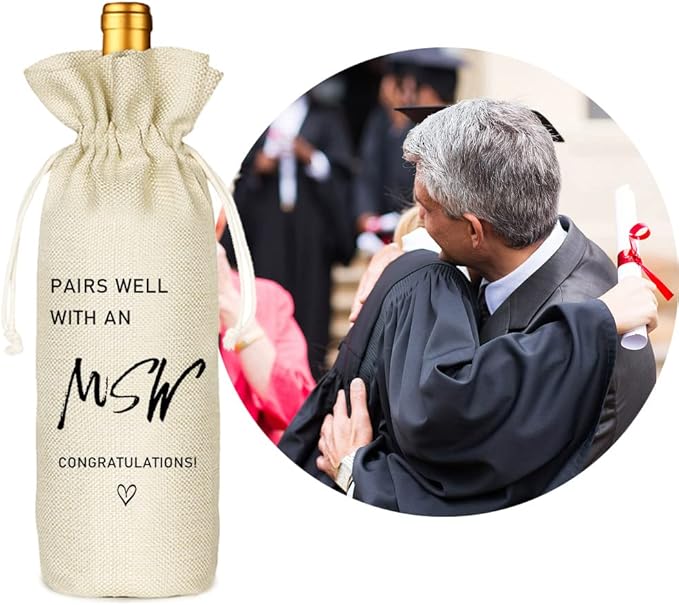 MSW Degree Gift Wine Bag, Master of Social Work Graduation Gift for Her Gift for Him, Wine Bag for Master's Degree - Reusable Drawstring Wine Bag