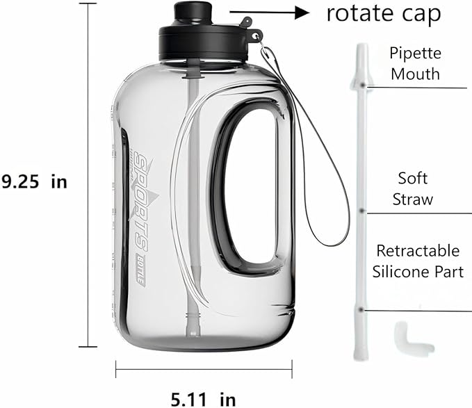 Liquid Sports Water Bottle with Strap and Handle for Running Cycling Hiking Swimming Beach Camping Gym Fitness Yoga Weightlifting, Black, FD9E336