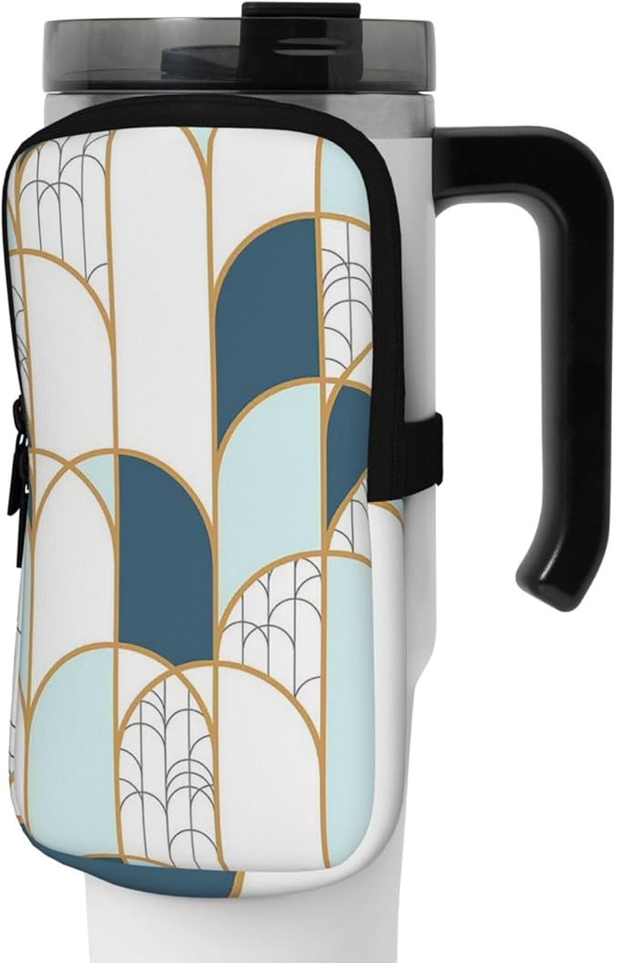 Water Bottle Pouch for Stanley Cup 40oz 30oz,Personalized Gym Purse for Men Women, Tumbler Pouch with Versatile Pocket Water Bottle Bag for Cards, Keys, Phone Botanical Leaf