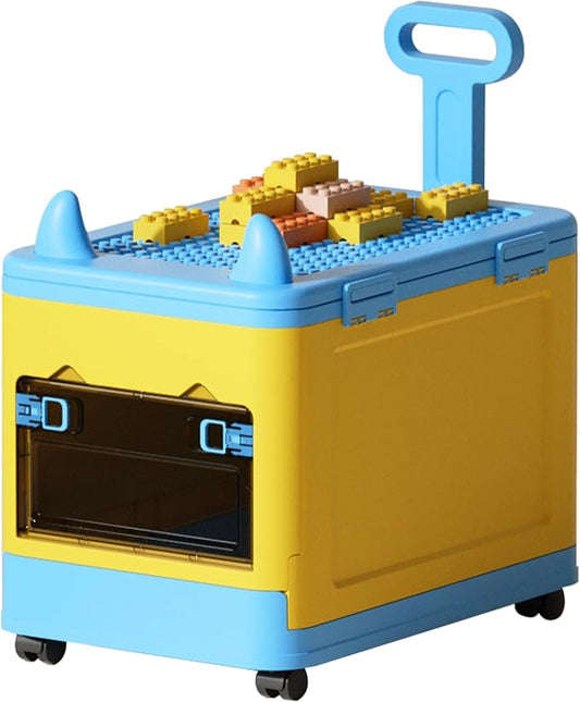Collapsible Kids Storage Box with Building Base for Lego Toy Organizer Bins with Lids and Wheels Stackable Toys Chest Containers Building Block Bricks Storage Case for Children