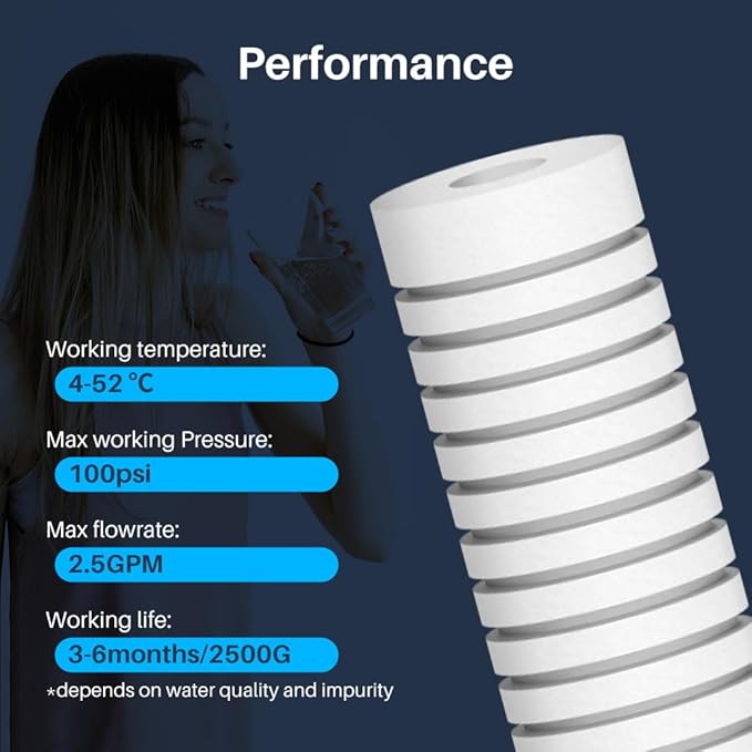 CFS – Grooved Water Filter Cartridges Compatible with AP110-NP Models – Remove Bad Taste & Odor – Whole House Replacement Water Filter Cartridge – 5 Micron – White (2 Pack)