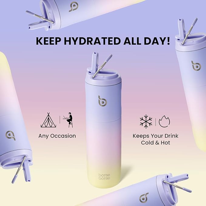 BOTTLE BOTTLE Insulated Water Bottle 24oz with Straw Lid and Handle for Sports Travel Gym Stainless Steel Water Bottles Double-Wall Vacuum Metal Thermos Bottles Leak Proof BPA-Free