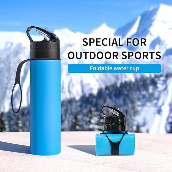 Collapsible Water Bottles 20oz, Leak Proof, BPA-Free, Foldable Silicone Travel Water Bottle for Cycling, Hiking, Outdoors Sapphire Blue
