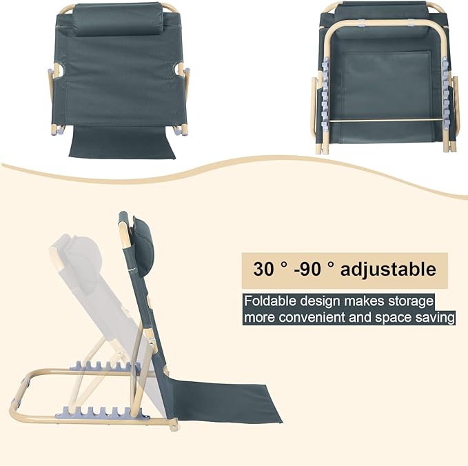 Lifting Bed Backrest Portable Folding Adjustable Sit up Back Rest Multifunction Chair for Bed Change Angle of Backrest for Elderly Patients Back Neck Lumbar Support (Gray,23.6 Inch)