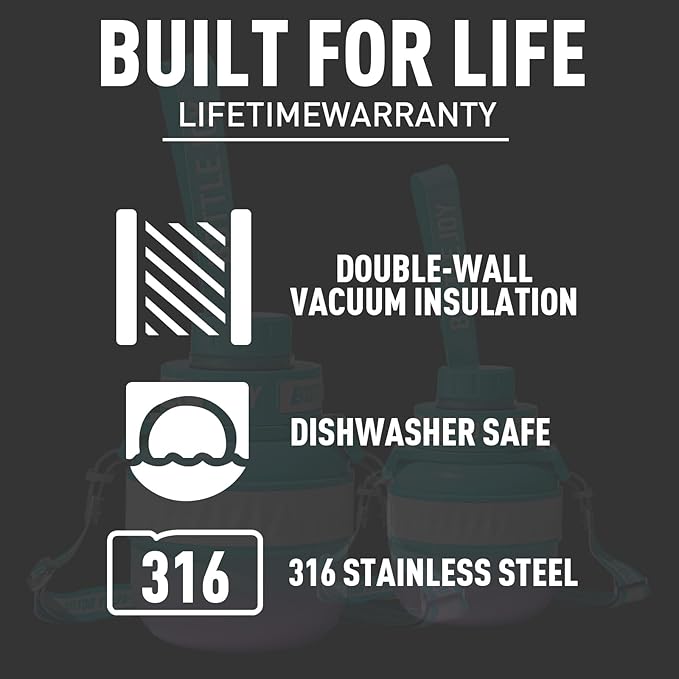 Stainless-Steel Water Bottle: Kids Water Bottle,Leakproof Lid, Perfect Sip, Double Insulated, Eco-Friendly, Dishwasher Safe & Stylish Strap, Gifts for Kids (Violet Mermaid, 16 oz)