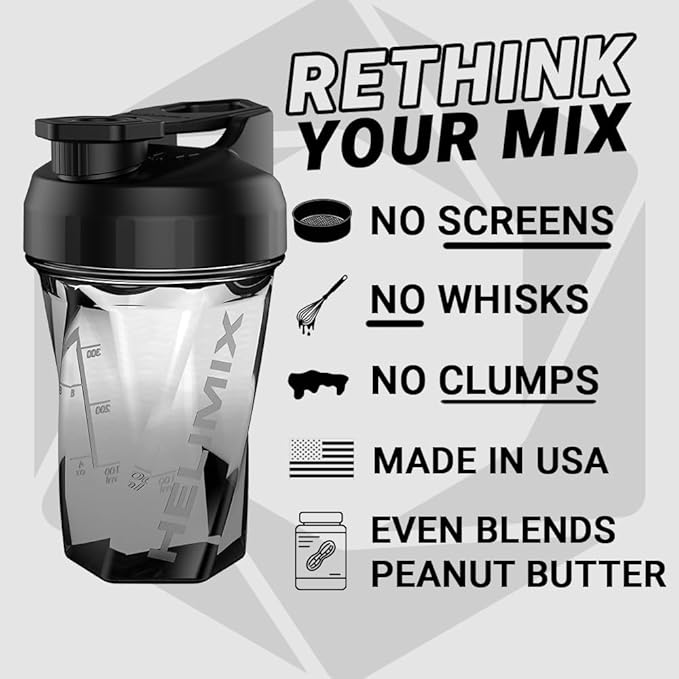 HELIMIX 1.5 Vortex Blender Shaker Bottle Holds Upto 20oz | No Blending Ball or Whisk | USA Made | Portable Pre Workout Whey Protein Drink Shaker Cup | Mixes Cocktails Smoothies Shakes | Top Rack Safe