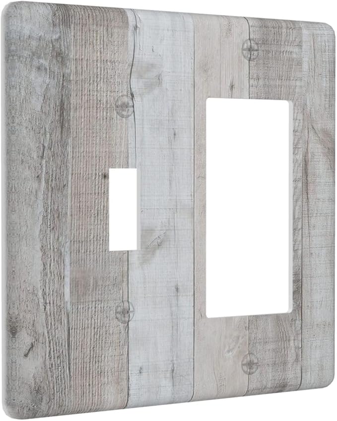 Rustic Grey Wood Shiplap 2 Gang Single Toggle Rocker Combination Light Switch Cover Vintage Country Decorative Wall Plate Cover Electrical Faceplate for Farmhouse Bathroom Bedroom Kitchen Decorate