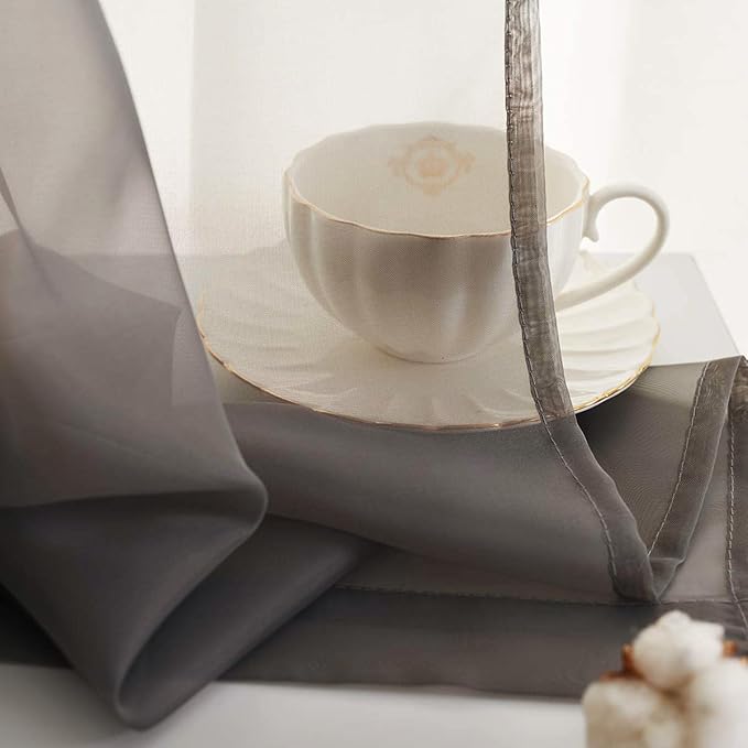 Grey Sheer Voile Curtains Translucent Solid Color Window Treatment 84 Inches Long Panels Rod Pocket Charcoal Grey Sheer Curtains for Bedroom Living Room 2 Panels 52x84 Gray