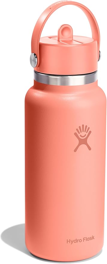 HYDRO FLASK Wide Mouth vacuum insulated stainless steel water bottle with leakproof closeable straw lid for cold water drinks, sports, travel, car and school