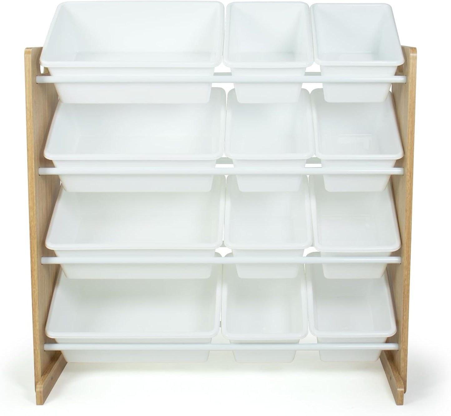 Humble Crew Kids Toy Storage Organizer with 12 Plastic Bins, Natural Wood/White – Removable Bins for Playroom, Bedroom, Toddler Furniture for Boys and Girls Ages