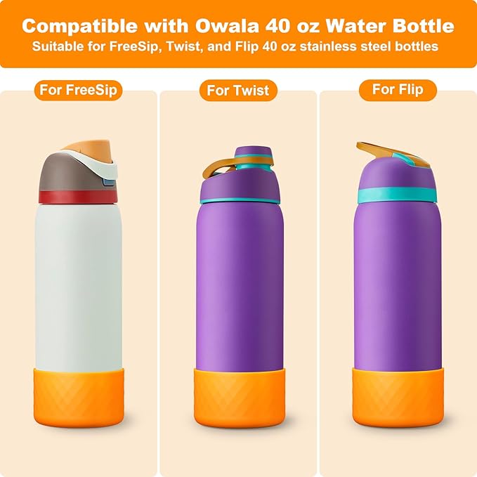 2PCS Silicone Water Bottle Boot for Owala 24oz 32oz 40oz, Anti-Slip Protective Sleeve Bottom Bumper Protector for FreeSip, Twist, and Flip Stainless Steel Water Bottles