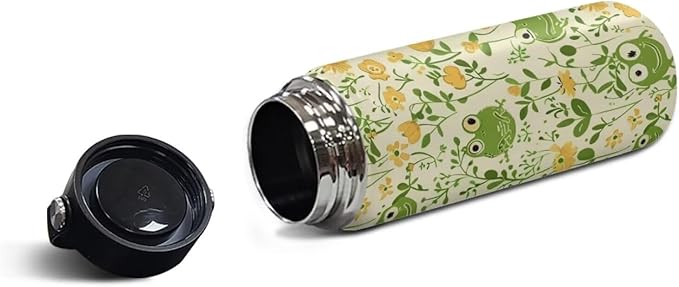 Cute Frog Insulated Water Bottle with Handle 18Oz Stainless Steel Double-Walled Thermos For Cold Drinks For Hot Beverages Vacuum Insulated Reusable Bottle