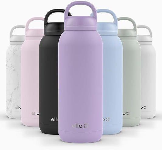 Ello Cooper Twist 40oz Stainless Steel Water Bottle with Chug Lid | Leak Proof | Double Walled and Vacuum Insulated | Built in Carry Loop | Dishwasher Safe | Lilac