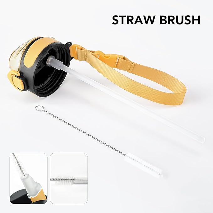 Enerbone Insulated Water Bottle, 32 oz Stainless Steel Water Bottles with Carrying Strap, Double-Wall Vacuum Insulation Thermos, Leakproof Sports Bottle with Straw, Keep Drinks Hot or Cold for Hours