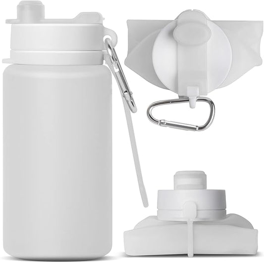 Collapsible Water Bottle, Foldable Water Bottle for Travel & Collapsable Water Bottle with Clip for Backpack, Portable Silicone Water Bottle, Collapse Water Bottle for Travel (20oz, Gray)