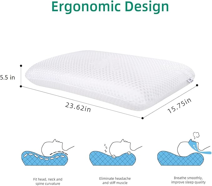 SUQ I OME Slim Sleeper- Thin Latex Foam Pillow for Bed Sleeping, Firm,Low Profile for Side, Back, and Stomach Sleepers