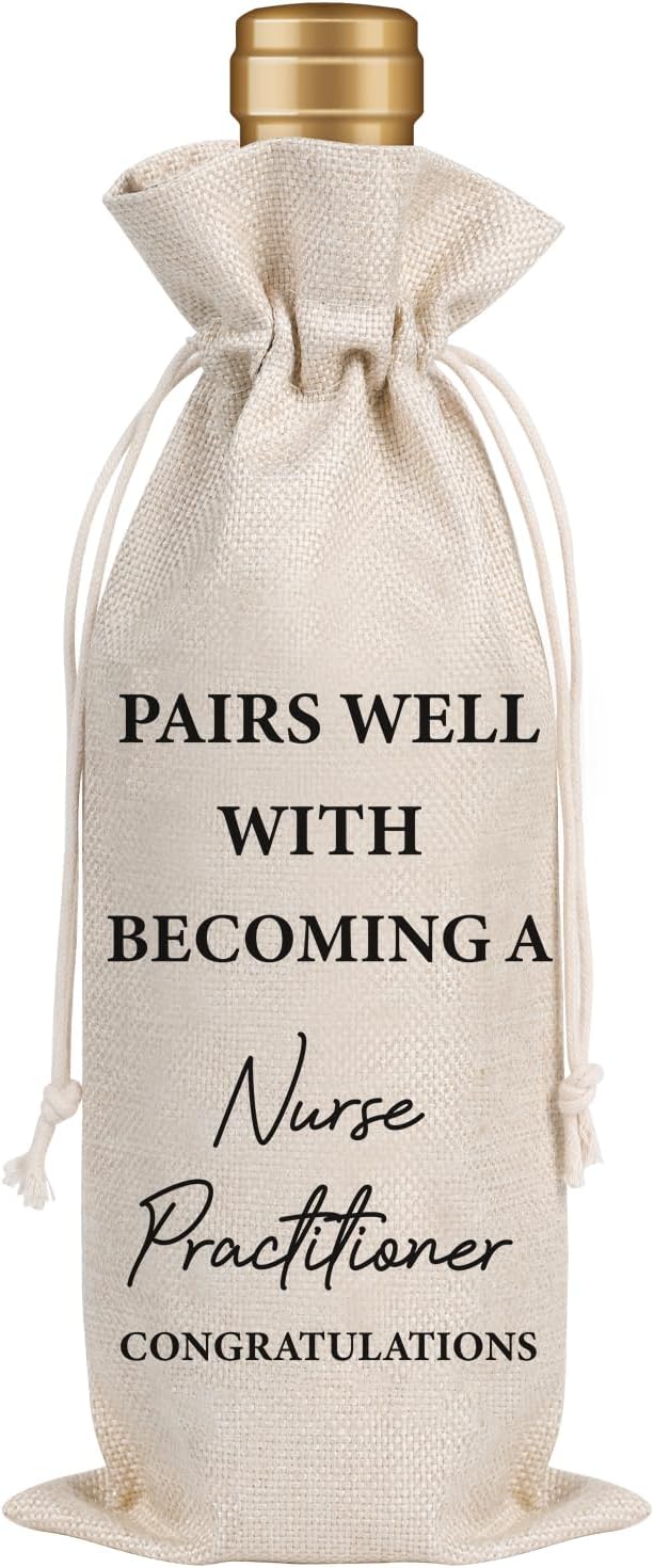 Nurse Practitioner Gifts for Women - Nurses Graduation Gift Wine Bag Nurse Week Gift Nurses Appreciation Gifts Soft Burlap Wine Gift Bags for Nursing School Doctor Nurse Practitioner