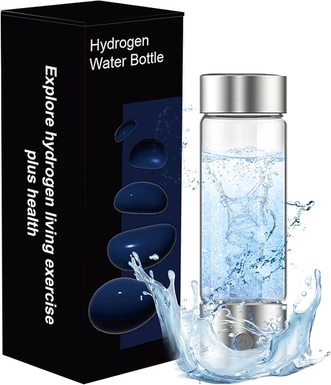 feifuns Hydrogen Water Bottle Generator, 2-in-1 Rechargeable Portable Glass Hydrogen Water for Health, 3 Mins & 3 Steps, 4th Generation SPE & PEM Technology, Matching Your Lifestyle (Silver)