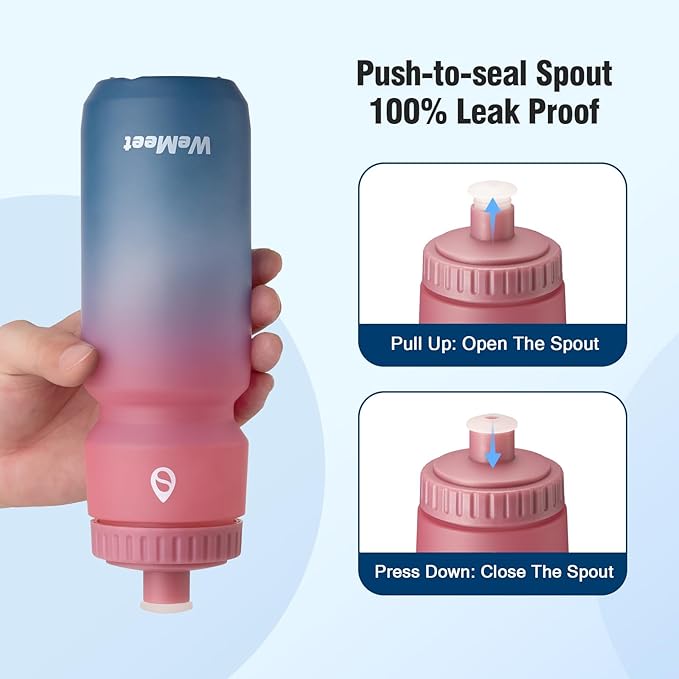 Mountain Bike Water Bottle 2-Pack, Sport Squeeze Bottle with Capacity Scale, Leak Proof Cycling Bottle, BPA Free, for Cycling, Gym (Black & Red Blue, 24oz)