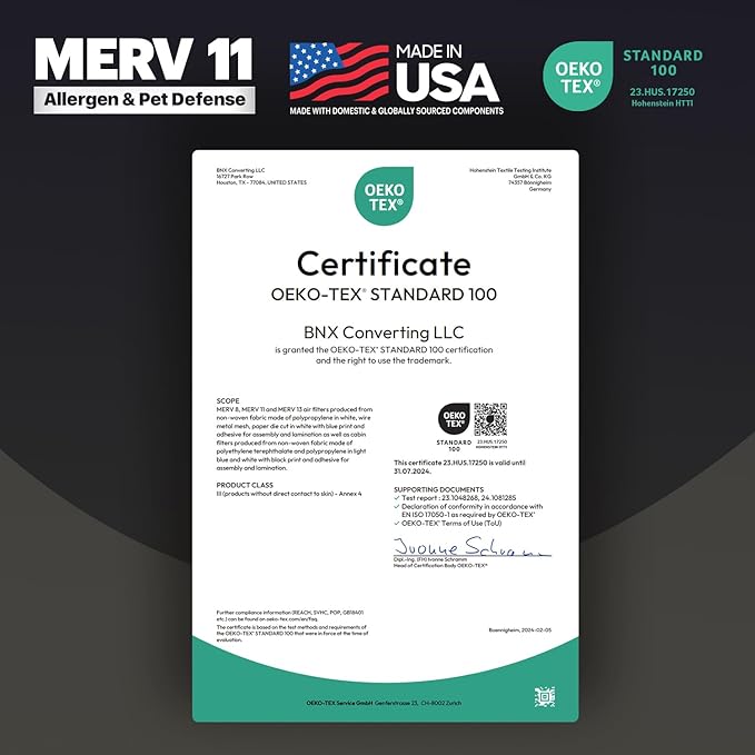 BNX TruFilter 16x25x1 Air Filter MERV 11 (2-Pack) - MADE IN USA - Allergen Defense Electrostatic Pleated Air Conditioner HVAC AC Furnace Filters for Allergies, Dust, Pet, Smoke, Allergy MPR 1200 FPR 7