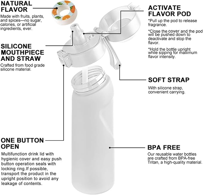 Water Bottle with Flavor Pods 21.9 Oz/650ml Fruit Fragrance Water Bottle Recyclable Sports Air Water Cup Scented Pods for Outdoor (Pink 650ML)