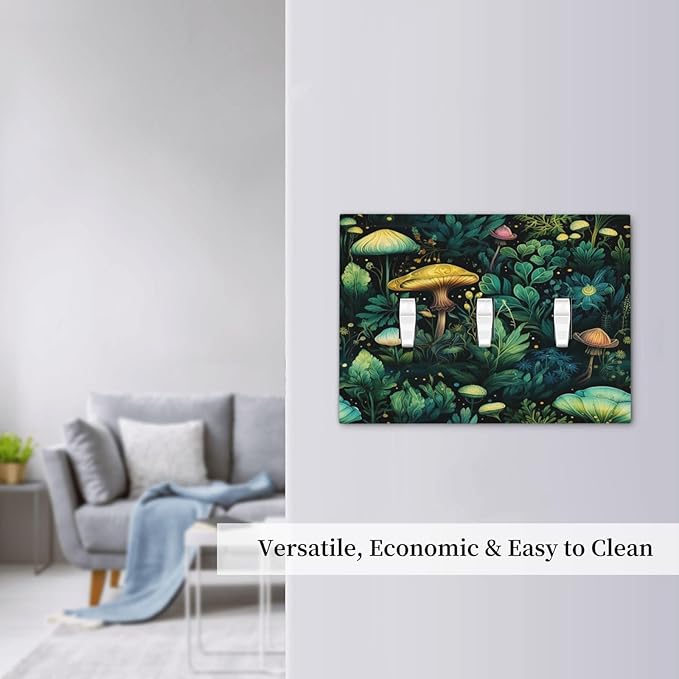 Green Dark Forest Mystical Mushroom 3 Gang Light Switch Covers Triple Toggle Wall Plate Decorative Switchplate Electrical Faceplate for Country Bathroom Bedroom Kitchen Decor