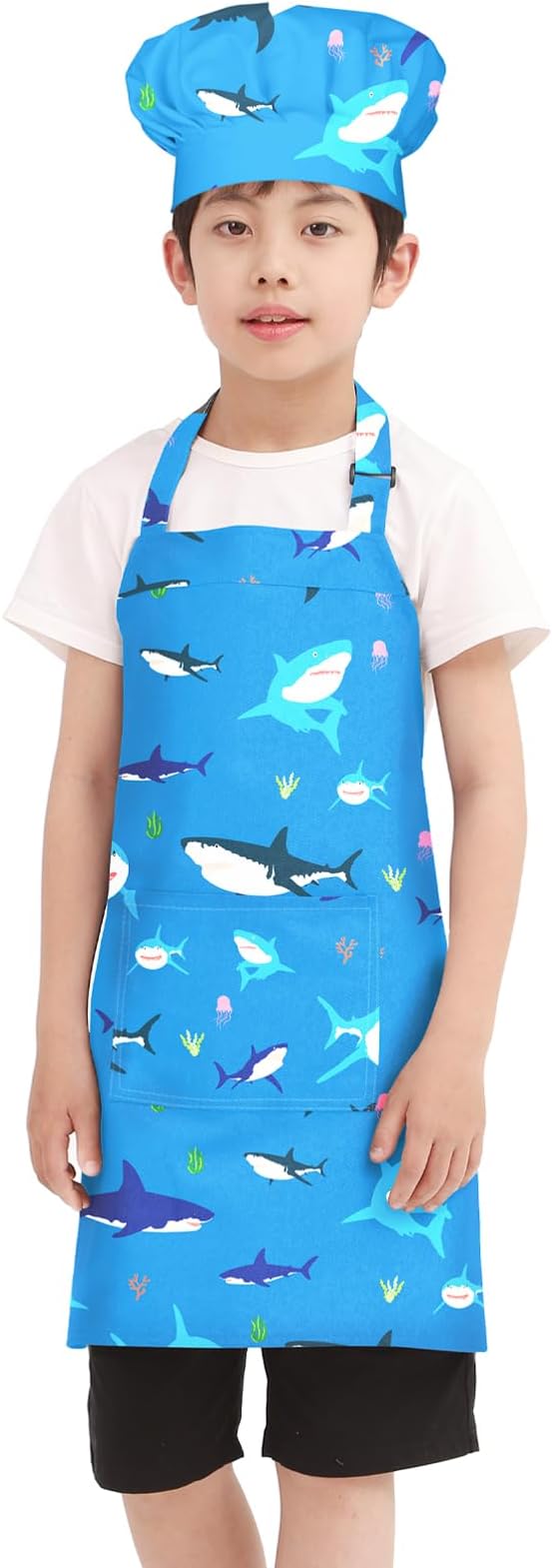 Kids Apron Chef Hat Set for Boys and Girls Adjustable Neck Strap Hook and Loop Fastener Design Waistband for Baking