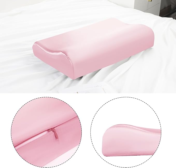 HOMBYS Satin Pillow Case for Contoured Support Pillow (DO NOT Include Pillow) -Zippered Pillow Cover for Neck Pillow for Cervical 1 Pack-Silky, Smooth and Breathable, Queen Size