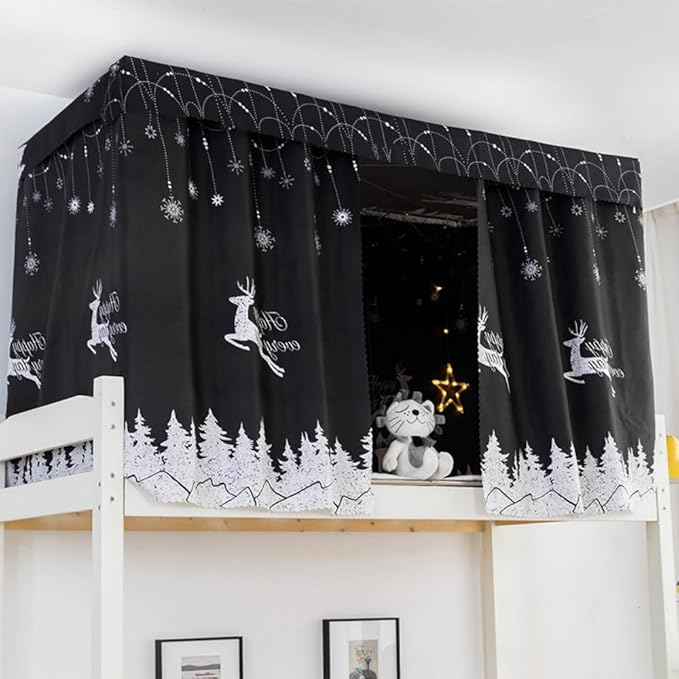 Thicken Bunk Bed Curtains Thicken 650g Privacy Bed Canopy Drapes Blackout Bottom Bunk Bed Curtains Breathable Dustproof Cloth Curtains Loft Dorm Curtain 2 Panels