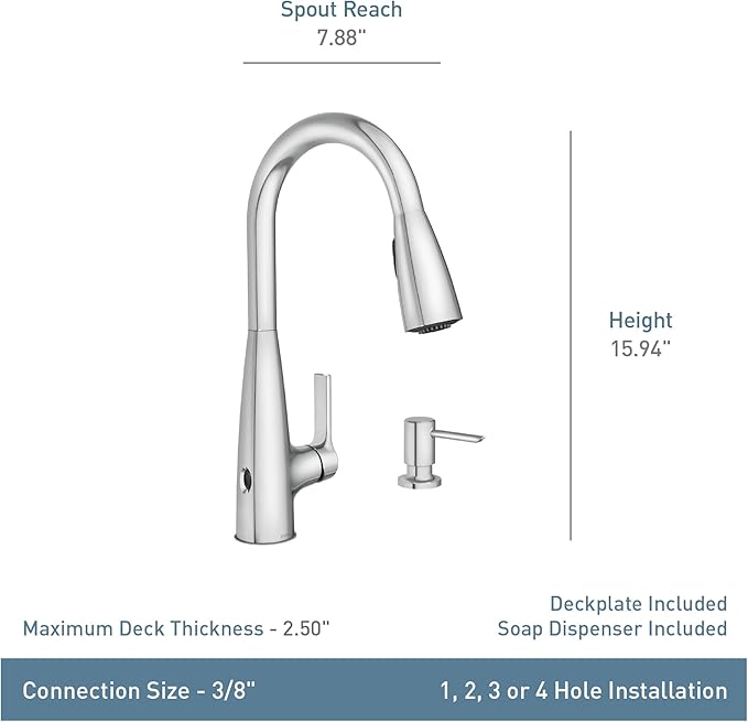 Moen Haelyn Matte Black Touchless Single-Handle Pull-Down Sprayer Kitchen Faucet with Soap Dispenser, Features Power Clean for a Faster Wash, 87627EWBL