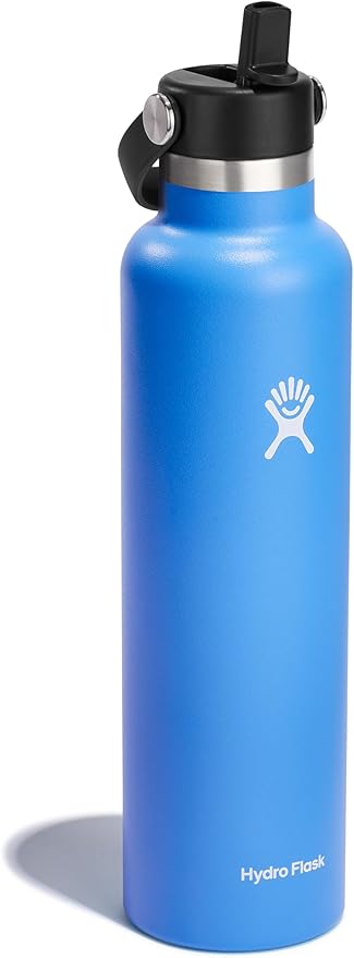 Hydro Flask 24 Oz Stainless Steel Standard Mouth Water Bottle with Flex Straw Cap and Double-Wall Vacuum Insulation