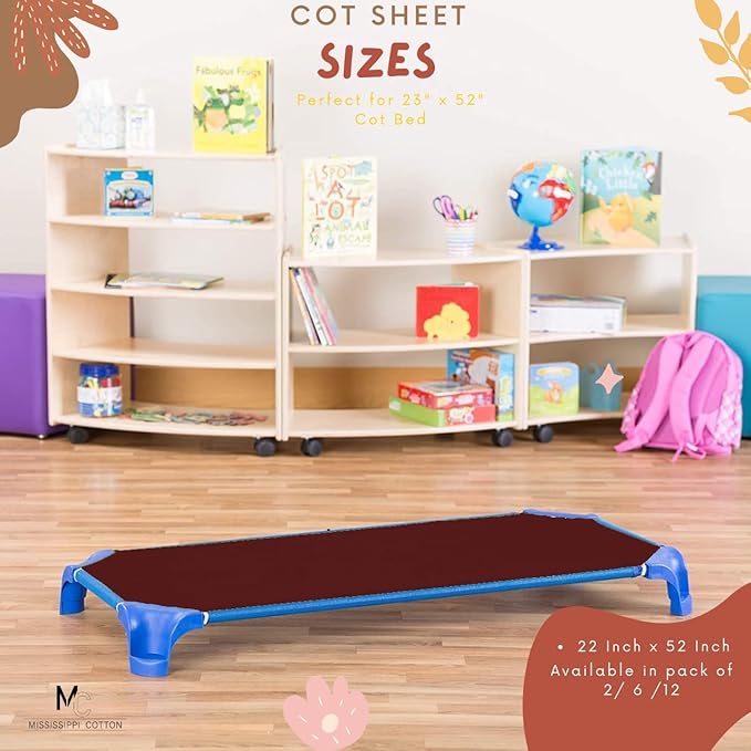 Pack of 6 Cot Sheet for Daycare Preschool Cot Bed -Polyblend Fabric with Corner Elastic Cots Sheets Fits On 22" X 52" Inches Size Toddler and Preschool Daycare Cot Burgundy 22 X 52 Size