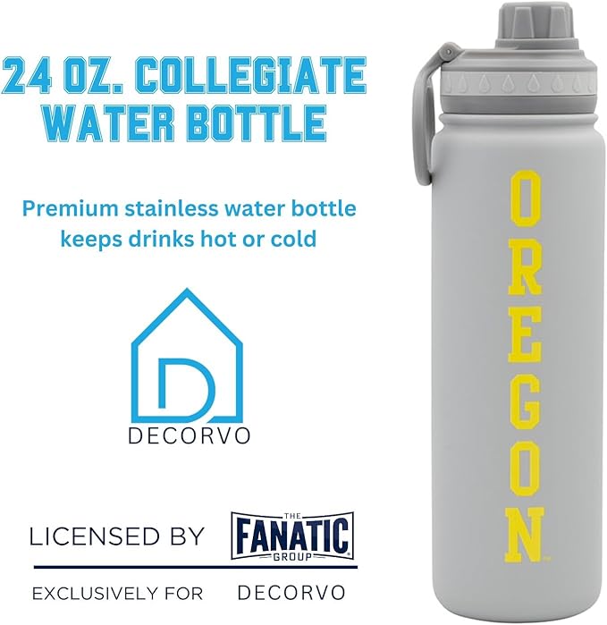 Oregon Text Water Bottle - Gray Double Walled Stainless Steel 24 oz Keeps Drinks Cold or Hot