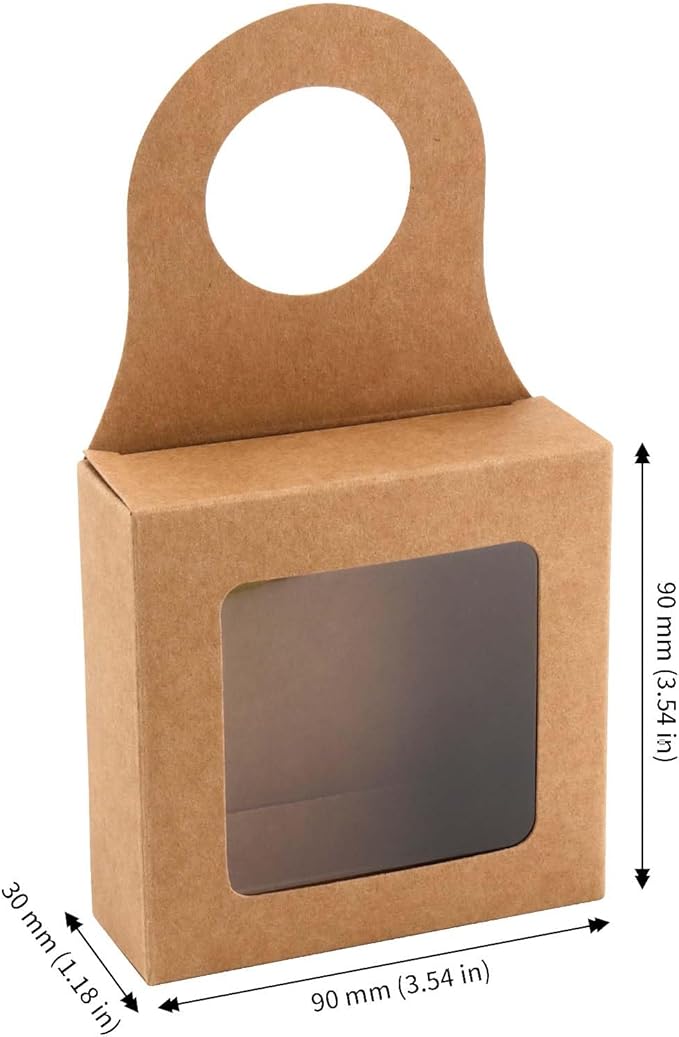 JAPCHET 50 PCS Paper Wine Bottle Box, Kraft Wine Bottle Box with Hanging Hole and Clear Window Wine Kraft Box for gift giving, wedding and Christmas party
