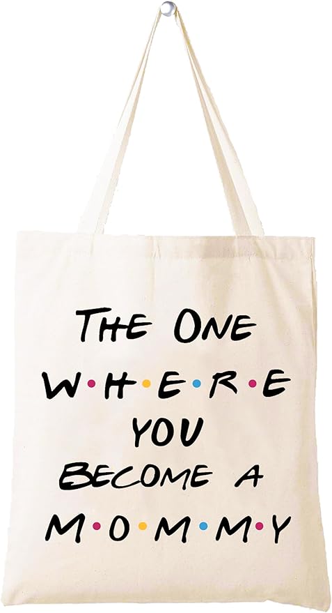 LIBIHUA New Mommy Gift-First Time Mom-Mother to Be,Promoted to Mom,Baby Shower Presents,Pregnancy Announcement Gift,The One Where You Become A Mommy Tote Bag,Grocery Bag Shoulder Bag Shopping Bag