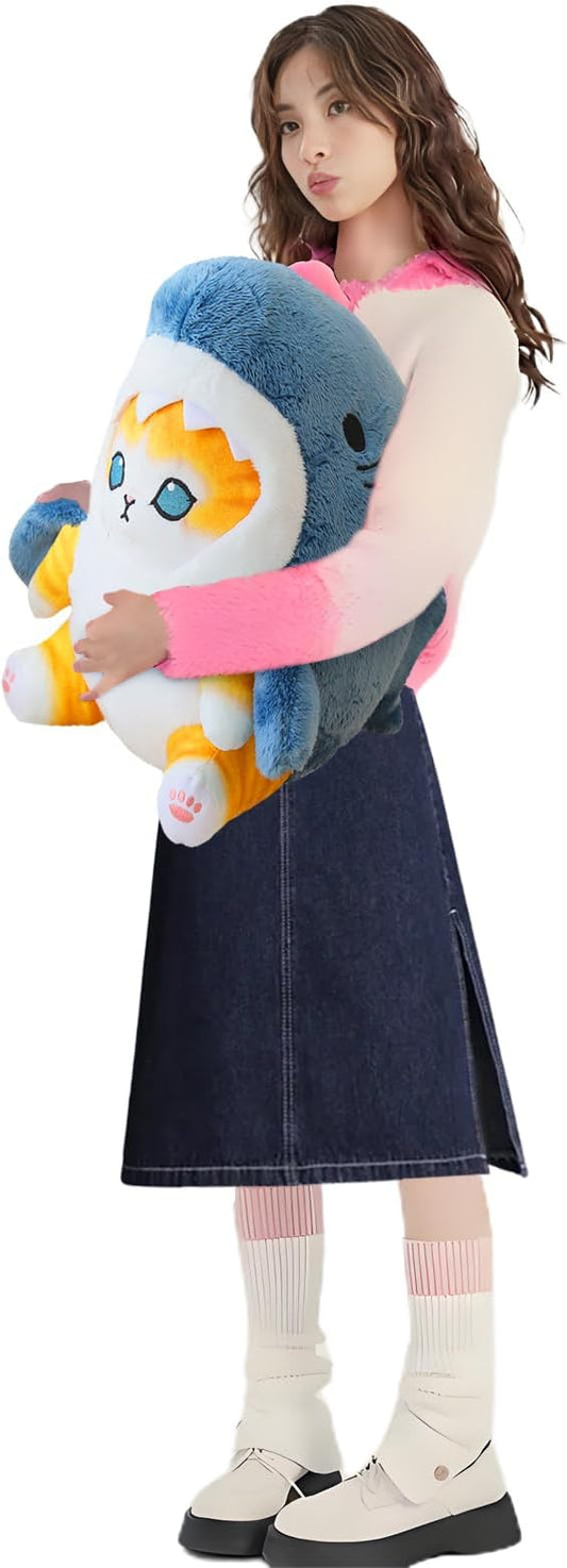 Kawaii Shark Cat Plush Toy Stuffed Animal Doll, Cute Soft Pillow Stress Release Hugs Toys Christmas Halloween Birthday Gifts for Kids Boys Girl Best Gift (Blue - Yellow,19 inch)