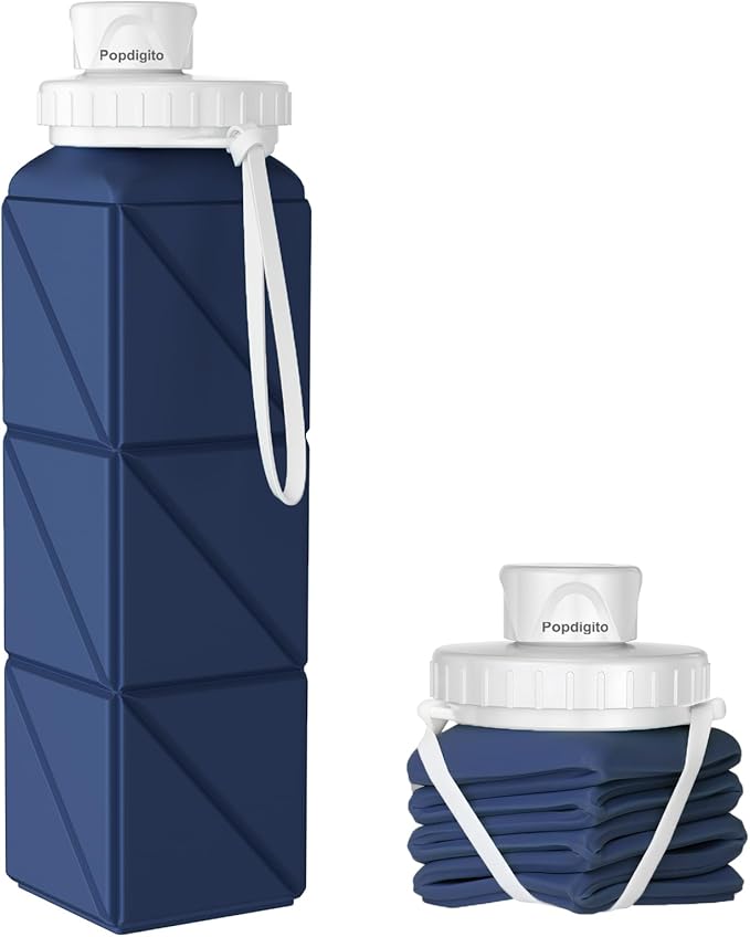 Collapsible Water Bottles,BPA-Free Leak-Proof Silicone Foldable Water Bottle Cup 20.6oz,Durable Lightweight Bottle for Gym Travel Camping Hiking Running (Navy Blue)